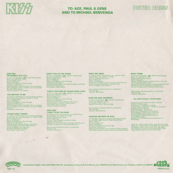 Kiss - Peter Criss (Vinyl, LP, Album, Promo, Stereo) Very Good Plus (VG+) / Very Good (VG)