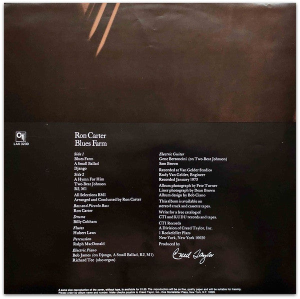 Ron Carter - Blues Farm (Vinyl, LP, Album, Limited Edition, Reissue, Stereo) Very Good Plus (VG+) / Very Good Plus (VG+)