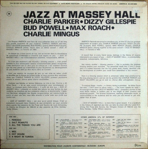 Charlie Parker - Jazz At Massey Hall (Vinyl, LP, Album, Reissue) Very Good Plus (VG+) / Very Good Plus (VG+)