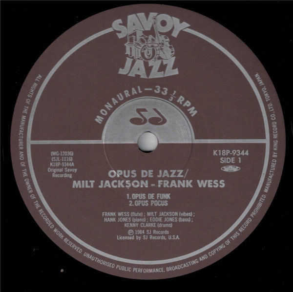 Milt Jackson - Opus De Jazz (Vinyl, LP, Album, Limited Edition, Reissue) Near Mint (NM or M-) / Very Good Plus (VG+)
