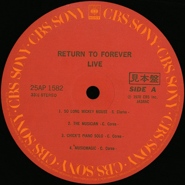 Return To Forever - Live (Vinyl, LP, Album, Promo) Very Good (VG) / Very Good (VG)