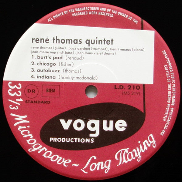 René Thomas Quintet - René Thomas Et Son Quintette (Vinyl, LP, Album, Mono) Near Mint (NM or M-) / Very Good Plus (VG+)