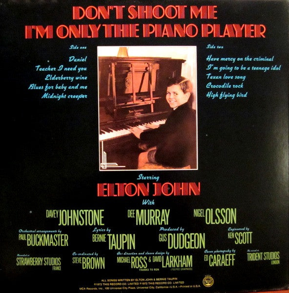 Elton John - Don't Shoot Me I'm Only The Piano Player (Vinyl, LP, Album) Very Good (VG) / Good Plus (G+)