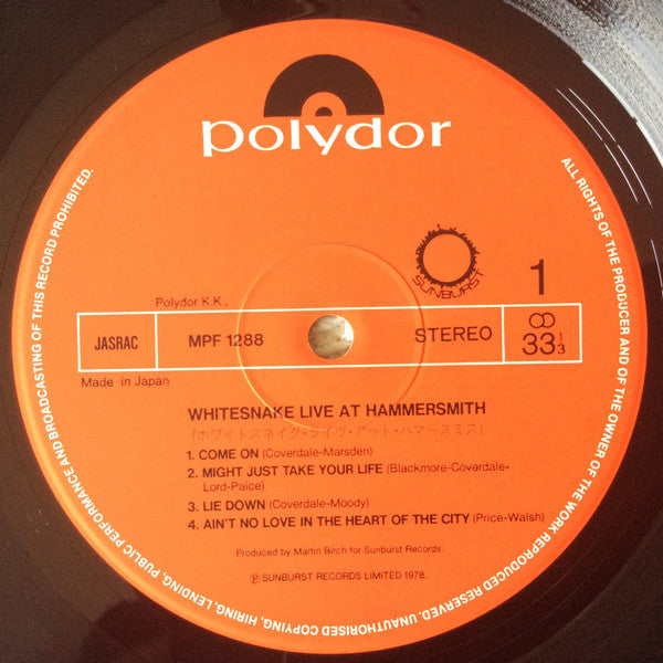 Whitesnake - Live At Hammersmith (Vinyl, LP, Album, Limited Edition) Near Mint (NM or M-) / Very Good Plus (VG+)