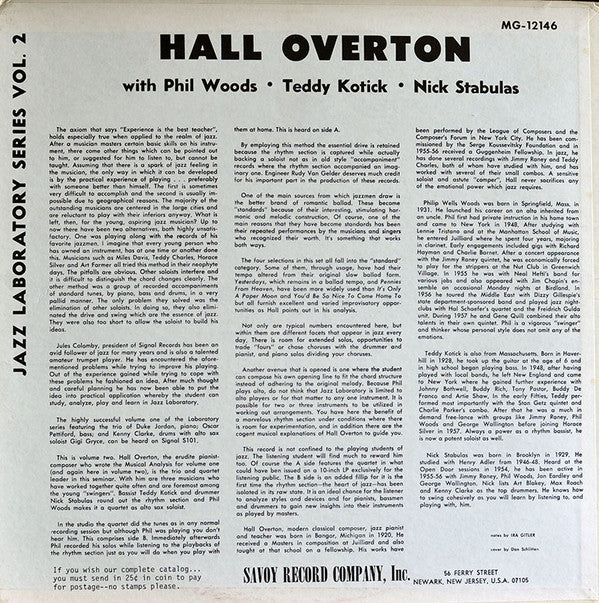 Hall Overton - Jazz Laboratory Series Vol. 2 (Vinyl, LP, Album, Reissue, Mono) Very Good Plus (VG+) / Very Good Plus (VG+)