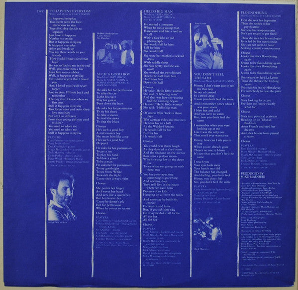 Carly Simon - Hello Big Man (Vinyl, LP, Album) Very Good Plus (VG+) / Very Good Plus (VG+)