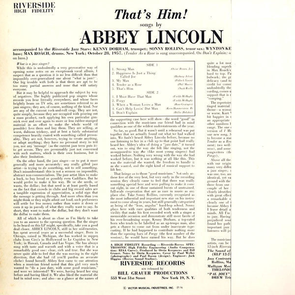 Abbey Lincoln - That's Him (Vinyl, LP, Album, Reissue, Mono)