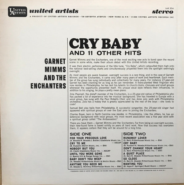 Garnet Mimms And The Enchanters - Cry Baby And 11 Other Hits (Vinyl, LP, Album, Reissue, Stereo) Very Good Plus (VG+) / Very Good (VG)