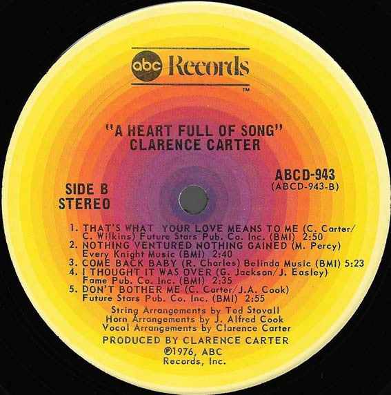 Clarence Carter - A Heart Full Of Song (Vinyl, LP, Album, Stereo) Very Good Plus (VG+) / Very Good (VG)
