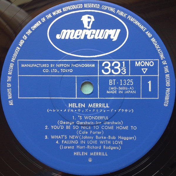 Helen Merrill - Helen Merrill = ヘレン・メリル・ウィズ・クリフォード・ブラウン (Vinyl, LP, Album, Limited Edition, Reissue, Mono) Very Good (VG) / Very Good (VG)