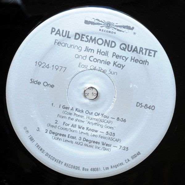 The Paul Desmond Quartet - East Of The Sun (Vinyl, LP, Album, Reissue, Remastered, Stereo) Very Good (VG) / Very Good (VG)