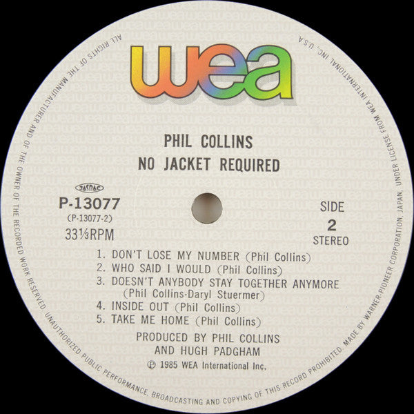 Phil Collins - No Jacket Required (Vinyl, LP, Album) Very Good Plus (VG+) / Very Good Plus (VG+)
