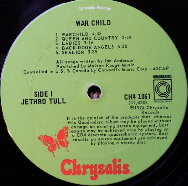 Jethro Tull - War Child (Vinyl, Album, Quadraphonic, LP) Very Good (VG) / Fair (F)