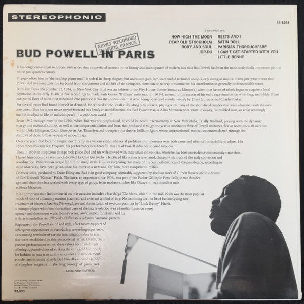 Bud Powell - Bud Powell In Paris (Vinyl, LP, Album)