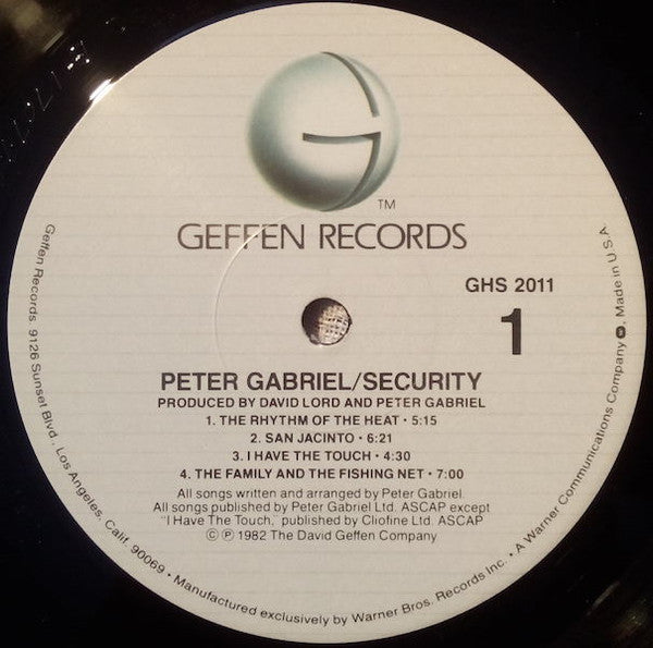 Peter Gabriel - Security (Vinyl, LP, Album, Stereo) Good Plus (G+) / Near Mint (NM or M-)