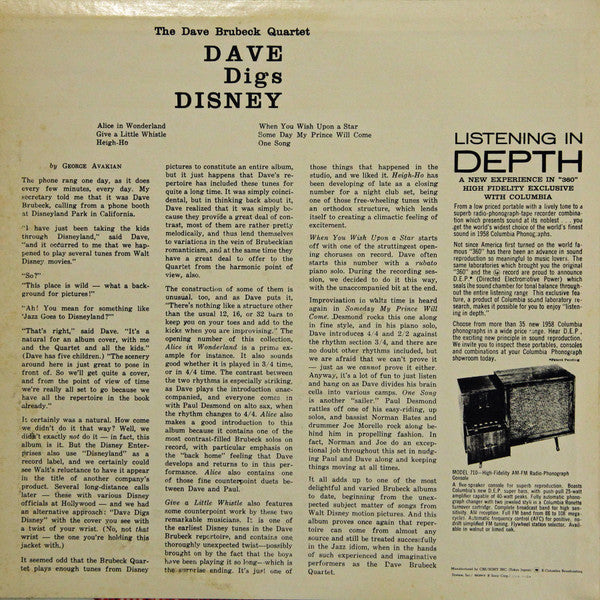 The Dave Brubeck Quartet - Dave Digs Disney (Vinyl, LP, Album, Reis...