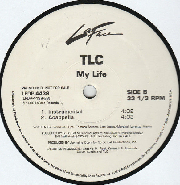 TLC - My Life (Vinyl, 12", 33 ⅓ RPM, Single, Promo) Very Good Plus (VG+) / Very Good Plus (VG+)