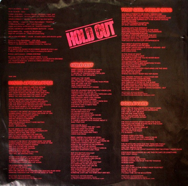 Jackson Browne - Hold Out (Vinyl, LP, Album, Stereo) Very Good Plus (VG+) / Very Good (VG)