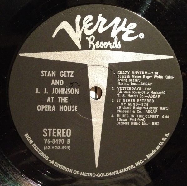 Stan Getz - At The Opera House (Vinyl, LP, Album, Stereo, Reissue)