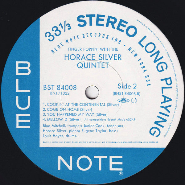 The Horace Silver Quintet - Finger Poppin' With The Horace Silver Quintet (Vinyl, LP, Album, Reissue, Stereo) Near Mint (NM or M-) / Very Good (VG)
