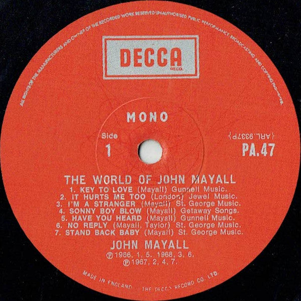 John Mayall - The World Of John Mayall (Vinyl, LP, Compilation, Mono) Very Good (VG) / Very Good (VG)