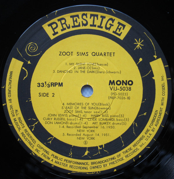 Zoot Sims - Quartets (Vinyl, LP, Album, Reissue, Mono) Very Good Plus (VG+) / Near Mint (NM or M-)