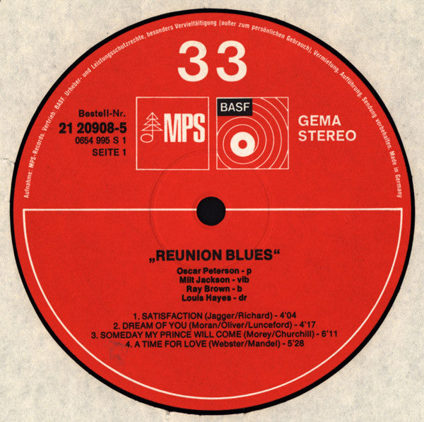 Oscar Peterson - Reunion Blues (Vinyl, LP, Album, Stereo) Very Good Plus (VG+) / Very Good Plus (VG+)