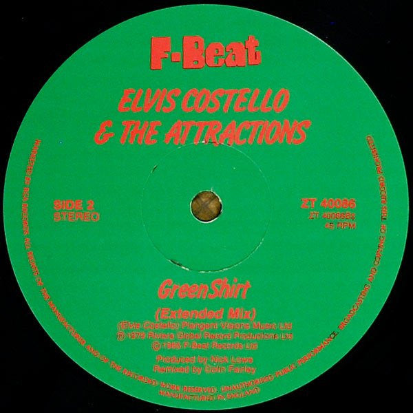 Elvis Costello & The Attractions - Green Shirt (Vinyl, 12", 45 RPM) Very Good Plus (VG+) / Very Good Plus (VG+)