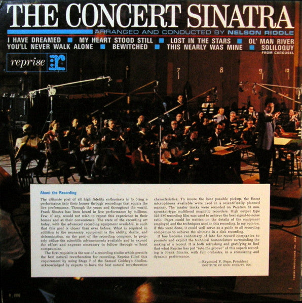 Frank Sinatra - The Concert Sinatra (Vinyl, LP, Album, Mono) Very Good Plus (VG+) / Good Plus (G+)