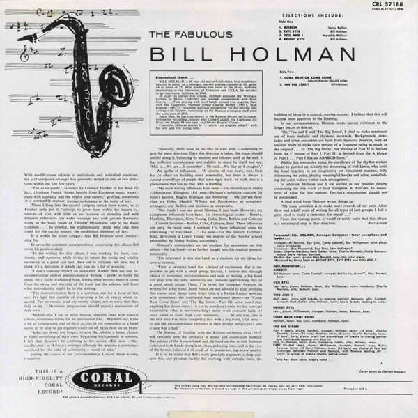 Bill Holman - The Fabulous Bill Holman (Vinyl, LP, Album, Reissue) Very Good Plus (VG+) / Very Good Plus (VG+)