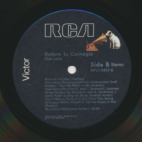 Cleo Laine - Return To Carnegie (Vinyl, LP, Album) Very Good (VG) / Very Good (VG)