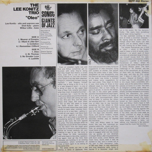 The Lee Konitz Trio - Oleo (Vinyl, LP, Album, Reissue)