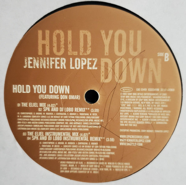 Jennifer Lopez - Hold You Down (Vinyl, 12", 33 ⅓ RPM, Promo) Very Good Plus (VG+) / Very Good Plus (VG+)
