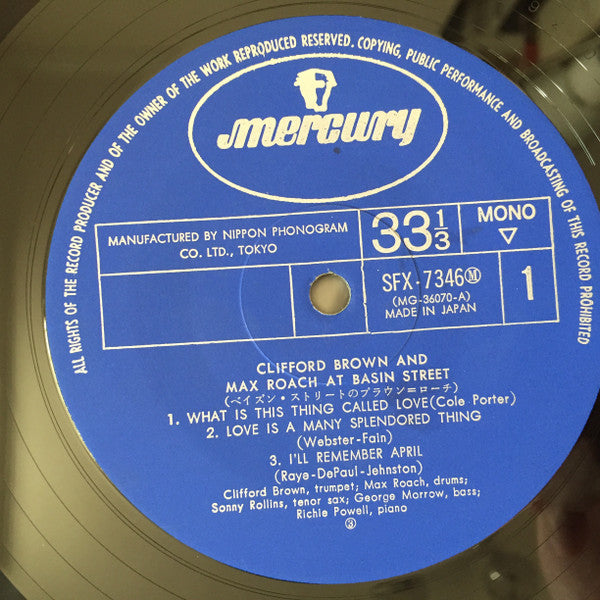 Clifford Brown And Max Roach - At Basin Street (Vinyl, LP, Album, Mono) Very Good (VG) / Very Good (VG)