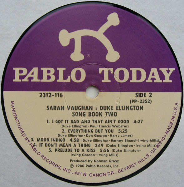 Sarah Vaughan - Duke Ellington Song Book Two (Vinyl, LP, Album) Very Good (VG) / Very Good Plus (VG+)