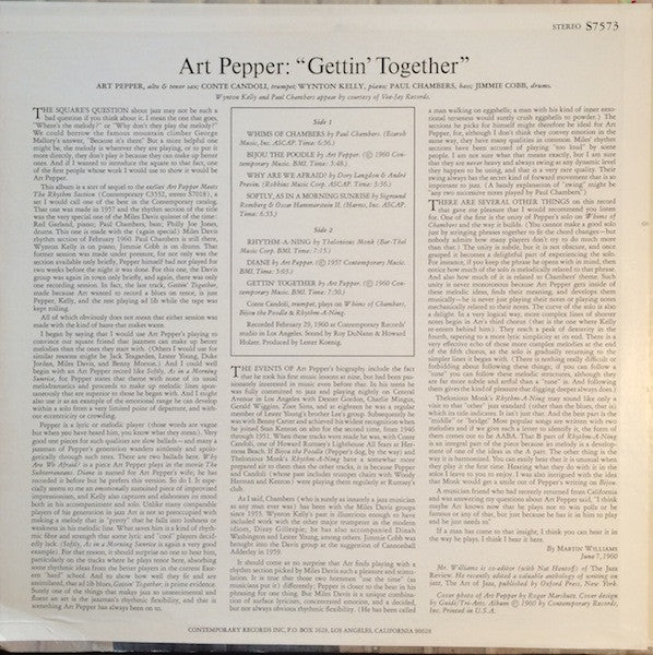 Art Pepper - Gettin' Together! (Vinyl, LP, Album, Stereo, Reissue) Very Good (VG) / Very Good (VG)