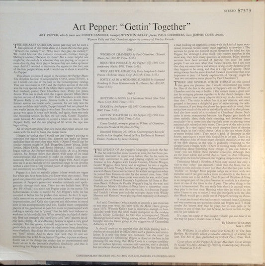 Art Pepper - Gettin' Together! (Vinyl, LP, Album, Stereo, Reissue) Very Good (VG) / Very Good (VG)