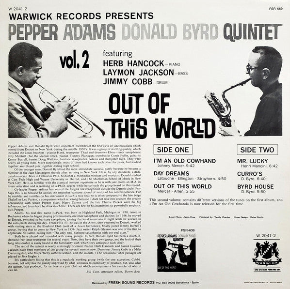 Pepper Adams Donald Byrd Quintet - Out Of This World, Vol. 2 (Vinyl, LP, Album, Reissue) Very Good (VG) / Very Good (VG)