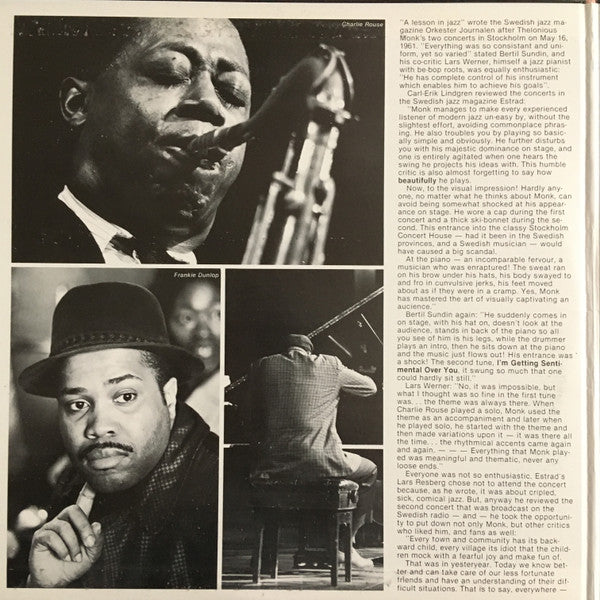 The Thelonious Monk Quartet - Live In Stockholm 1961 (2xVinyl, LP, Album) Good Plus (G+) / Very Good (VG)