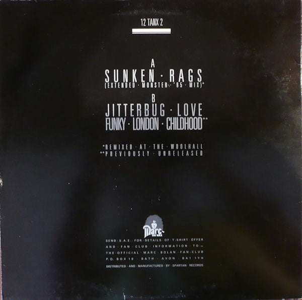 Marc Bolan - Sunken Rags (Extended Monster '85 Mix) (Vinyl, 12", Single) Very Good Plus (VG+) / Very Good (VG)