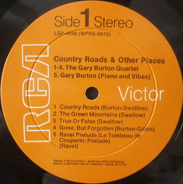 Gary Burton Quartet - Country Roads & Other Places (Vinyl, LP, Album) Good Plus (G+) / Good (G)