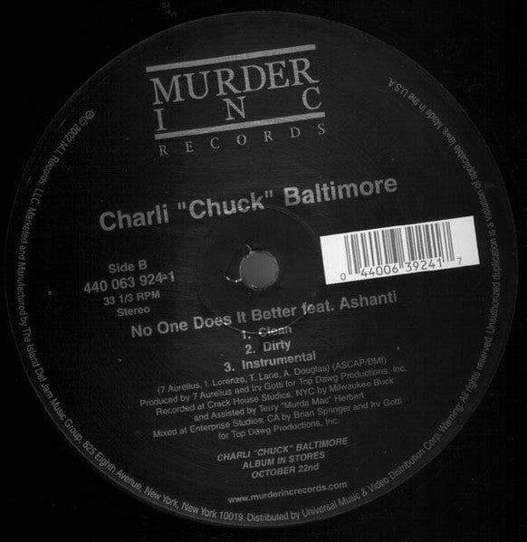 Charli Baltimore - Diary / No One Does It Better (Vinyl, 12", 33 ⅓ RPM, Stereo) Very Good Plus (VG+) / Very Good Plus (VG+)