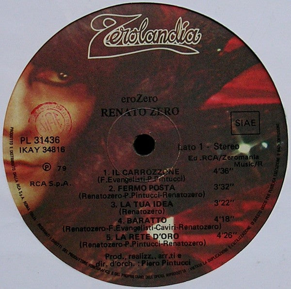 Renato Zero - EroZero (Vinyl, LP, Album, Stereo) Very Good Plus (VG+) / Very Good (VG)