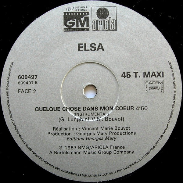 Elsa (2) - Quelque Chose Dans Mon Cœur (Remix) (Vinyl, 12", 45 RPM, Maxi-Single) Very Good Plus (VG+) / Very Good (VG)
