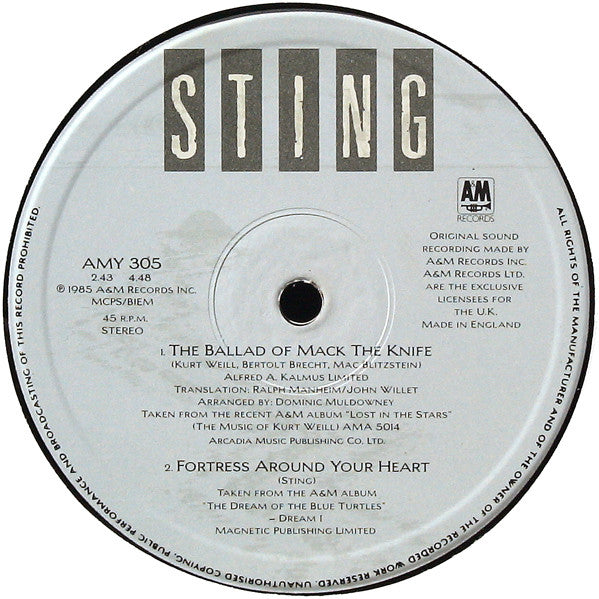 Sting - Moon Over Bourbon Street (Vinyl, 12", Single, 45 RPM) Very Good Plus (VG+) / Very Good Plus (VG+)