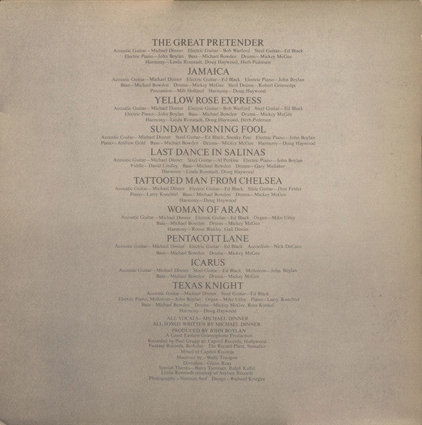 Michael Dinner - The Great Pretender (Vinyl, LP, Album) Very Good Plus (VG+) / Very Good Plus (VG+)