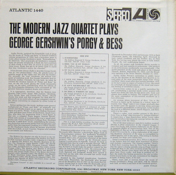 The Modern Jazz Quartet - The Modern Jazz Quartet Plays George Gershwin's Porgy & Bess (Vinyl, LP, Album, Reissue, Stereo) Very Good (VG) / Fair (F)