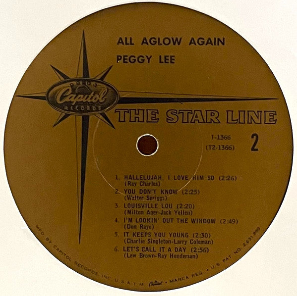 Peggy Lee - All Aglow Again! (Vinyl, LP, Compilation, Mono) Very Good (VG) / Good (G)