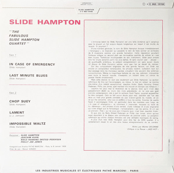 Slide Hampton - The Fabulous Slide Hampton Quartet (Vinyl, LP, Reissue, Remastered, Stereo) Very Good Plus (VG+) / Very Good Plus (VG+)