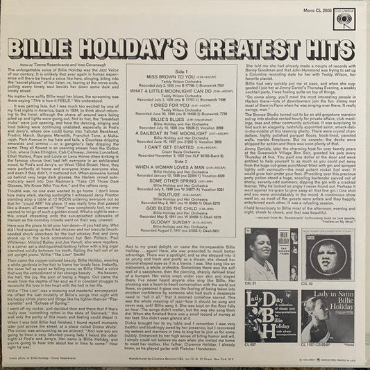Billie Holiday - Billie Holiday's Greatest Hits (Vinyl, LP, Compilation, Reissue, Mono) Very Good (VG) / Good Plus (G+)